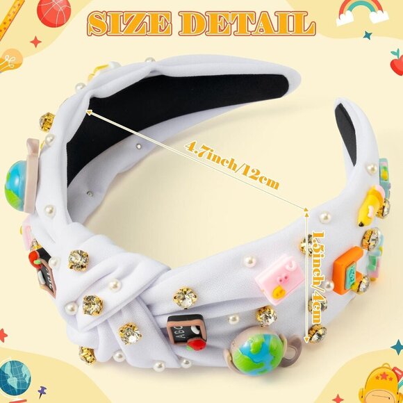 Teacher Headband Women Girls Pearl Rhinestone School Charms Hair Accessory main image 6